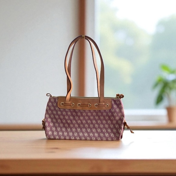 Dooney & Bourke Monogram Jacquard Plum Leather Shoulder Bag - Picture 2 of 6